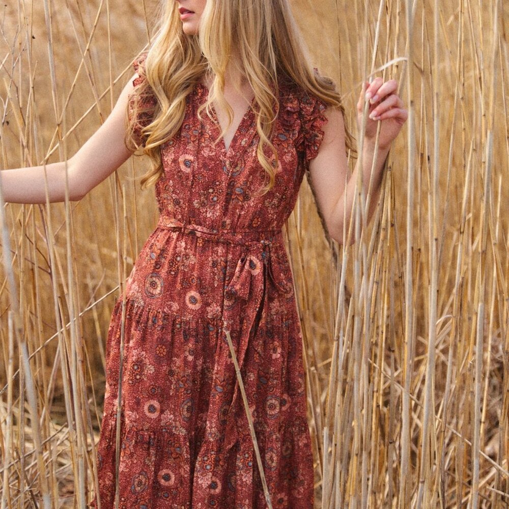 Ulla Johnson Virginia midi dress floral ruffle in Rosebud size 2 XS.